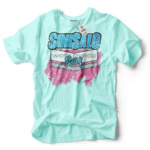 sinisalo racing pink on blue shirt