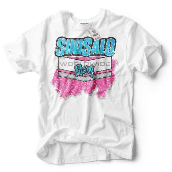 sinisalo racing pink on white shirt